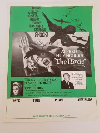 Vtg.  Alfred Hitchcock The Birds Movie Poster 8 1/2 X 11 Print Universal Studios