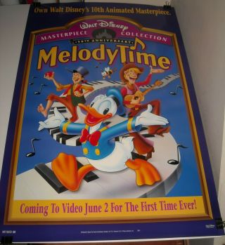 Rolled Walt Disney Melody Time Video Movie Poster Animated Donald Duck Art