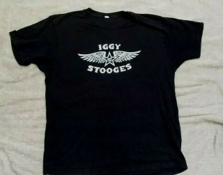 Iggy And The Stooges Silver On Black Tee - Size Xl