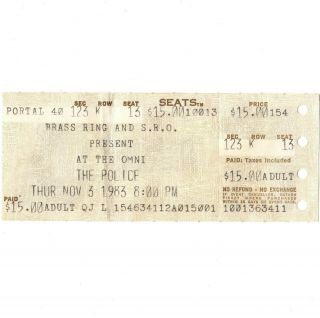 The Police & The Fixx Concert Ticket Stub Atlanta Ga 11/3/83 Synchronicity Tour