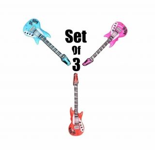 (set Of 3) 42  Red,  Pink,  Blue,  Rock On Guitars Inflatable Party Decorations