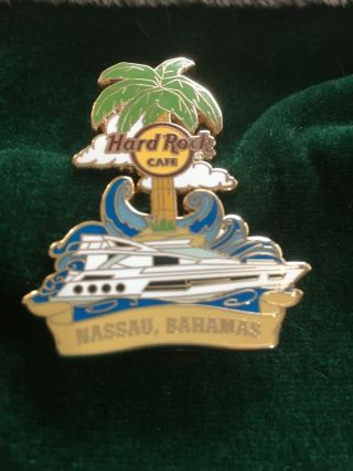 Hard Rock Cafe Pin Nassau Bahamas White Yacht On The Ocean W Large Palm Tree