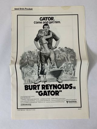 Gator Pressbook 1976 8 Pages 11x17 Movie Poster Art Burt Reynolds 1223