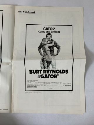 GATOR Pressbook 1976 8 Pages 11x17 Movie Poster Art Burt Reynolds 1223 3