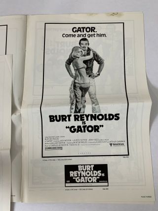 GATOR Pressbook 1976 8 Pages 11x17 Movie Poster Art Burt Reynolds 1223 4