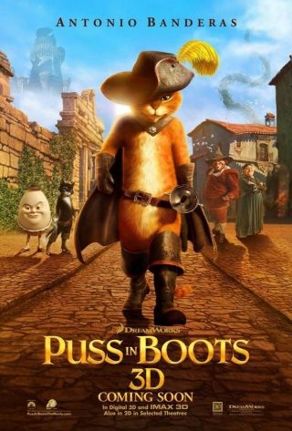 Puss In Boots Movie Poster 2 Sided Version B 27x40 Antonio Banderas