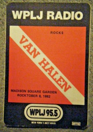 Van Halen Backstage Pass 10/ 8/ 1982 Msg,  Nyc On Backing Wplj