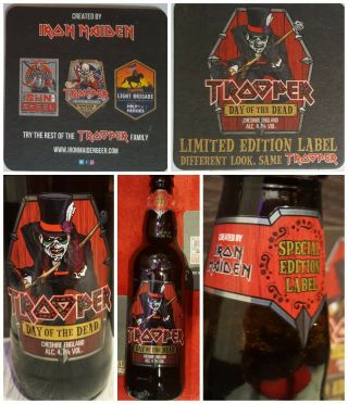 Iron Maiden Trooper Beer Day Of The Dead Set Bottle & Beer Mats.  Limited Edition