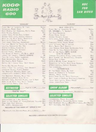 Kogo - San Diego,  Ca - Top 40/mor Radio Station Music Survey - May 12,  1962