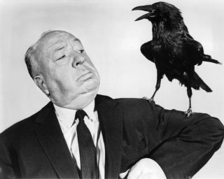 Alfred Hitchcock Looking Up At Bird On His Shoulder The Birds 8x10 Photo