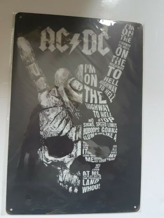 Ac/dc Skull Vintage Style Metal Sign Plaque Poster British Punk Rock