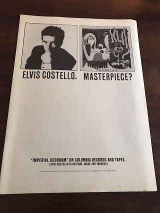 1982 Vintage 8x11 Promo Print Ad Elvis Costello " Imperial Bedroom " Masterpiece?