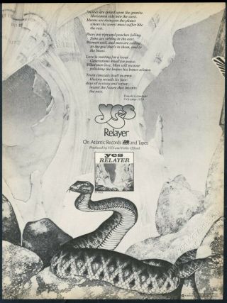 1974 Yes Relayer Album Release Roger Dean Snake Art Vintage Trade Print Ad