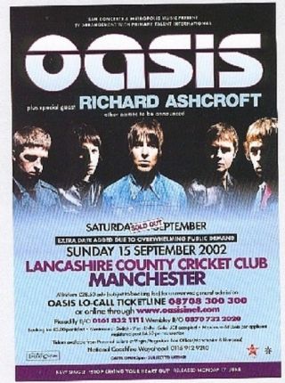 Oasis Manchester 2002 Flyer/mini Poster 8x6 Inches