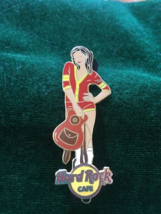 Hard Rock Cafe Pin Online Girl Wearing Red & Gold School Sweater W Red Guitar