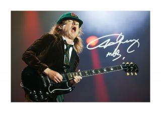 Angus Young Ac/dc A4 Signed Mounted Photograph Poster With Choice Of Frame