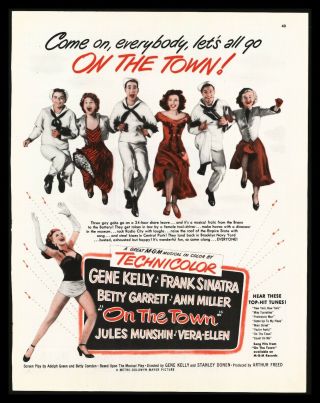 1949 " On The Town  Gene Kelly Frank Sinatra Movie Print Ad