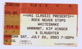 Rare Whitesnake Warrant Kip Winger Slaughter 7/26/03 Las Vegas Nv Ticket Stub