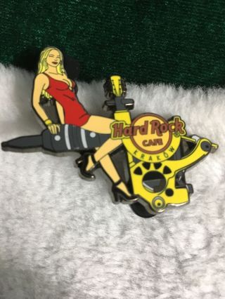 Hard Rock Cafe Pin Krakow Girl In Red Dress Sitting On Yellow Tattoo Machine
