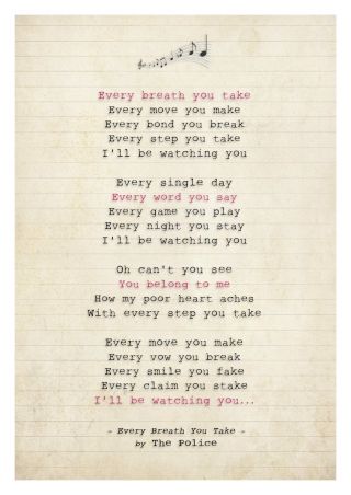 046 The Police - Every Breath You Take - Song Lyric Poster Print - Sizes A4 A3 3