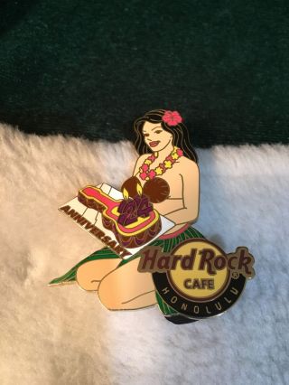 Hard Rock Cafe Pin Honolulu 24th Anniversary Hawaiian Girl Holding Guitar Cake