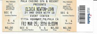 Olivia Newton - John Whole Complete 2016 Concert Ticket