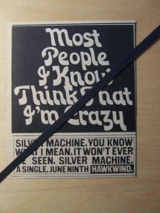 1972 Vintage Advert Hawkwind Silver Machine Single