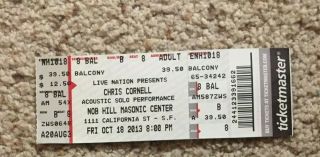Chris Cornell 10/18/2013 Full Concert Ticket Stub Nob Hill Masonic Center