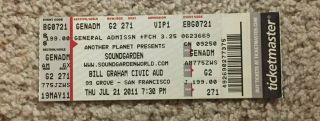 Soundgarden July 11 2011 Full Concert Ticket Stub Bill Graham Civic Auditorium
