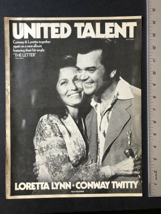 Loretta Lynn & Conway Twitty “united Talent” 1976 11x14” Promo Ad