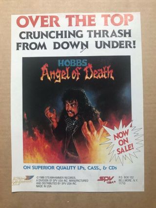 Hobbs Angel Of Death Memorabilia Music Press Advert From 1988 For Rare
