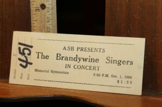 Vintage 10/1/1964 The Brandywine Singers Concert Ticket Stub Memorial Gymnasium
