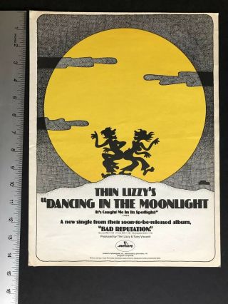 Thin Lizzy 1977 11x14” Hit Single “dancin’ In The Moonlight” Promo Ad