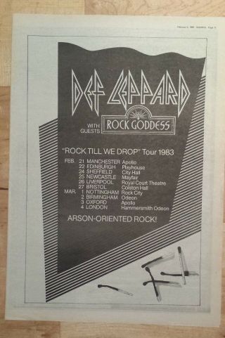 Def Leppard Tour 1983 Press Advert Full Page 39 X 28 Cm Mini Poster