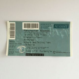 Anthrax - 14/02/2017 Manchester Academy Concert Ticket Stub