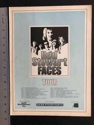 Rod Stewart 1975 11x14” “faces” Tour Date Schedule Promo Ad
