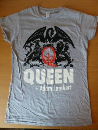 Queen,  Adam Lambert - Official Grey Ladies Large World Tour T - Shirt