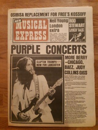 Nme Music Newspaper January 20th 1973 Deep Purple Concerts And Eric Clapton