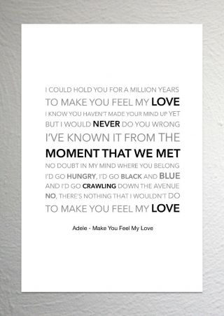 Adele - Make You Feel My Love - Colour Print Poster Art