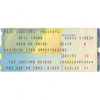 Neil Young Concert Ticket Stub Houston Tx 9/20/85 International Harvesters Tour