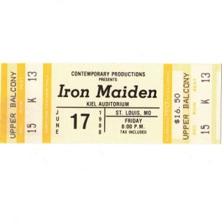 Iron Maiden & Hurricane Concert Ticket Stub St Louis Mo 6/17/88 Kiel Auditorium