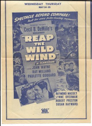 1944 4 Page Ad - Flyer Reap The Wild Wind John Wayne And Paulette Goddard