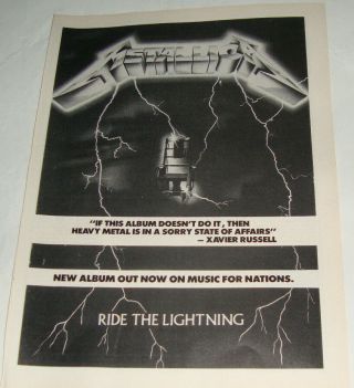 Metallica - Ride The Lightning - 1984 - Music Advert Poster 29.  5 X 21.  5cm