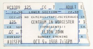 Rare Elton John 10/9/88 Worcester Ma The Centrum Ticket Stub
