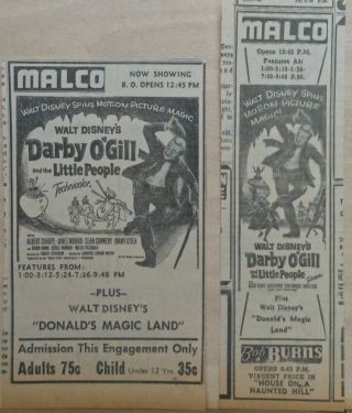 2 1959 Newspaper Ads For Movie Walt Disney 