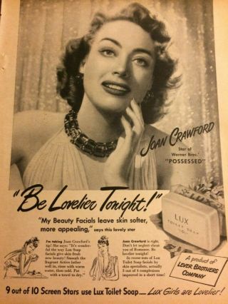 Joan Crawford,  Lux Soap,  Full Page Vintage Print Ad