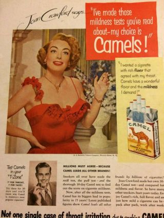 Joan Crawford,  Camels Cigarettes,  Full Page Vintage Print Ad