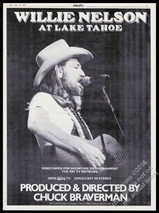 1979 Willie Nelson Photo At Lake Tahoe Tv Special Trade Print Ad
