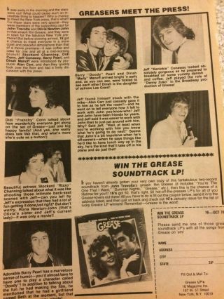 Grease,  Stockard Channing,  Jeff Conaway,  Full Page Vintage Clipping