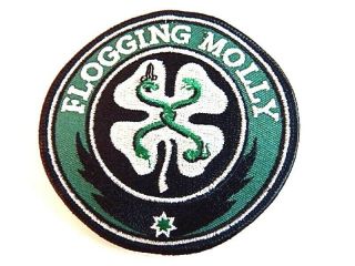 Nos Flogging Molly Band Patch Celtic Punk Rock 4 Leaf Clover Serpent Crest Badge
